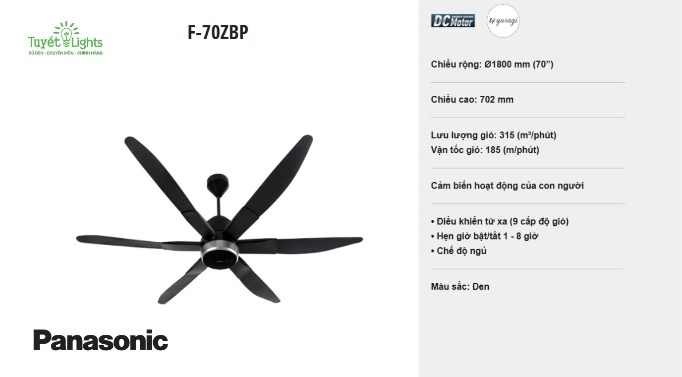 Quạt trần Panasonic dòng F-70ZBP Cánh quạt lớn, vận hành hiệu quả có kiểu dáng đẹp mắt và thanh lịch